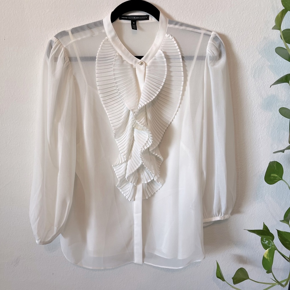 White House Black Market | Puff Top | White Blouse | M